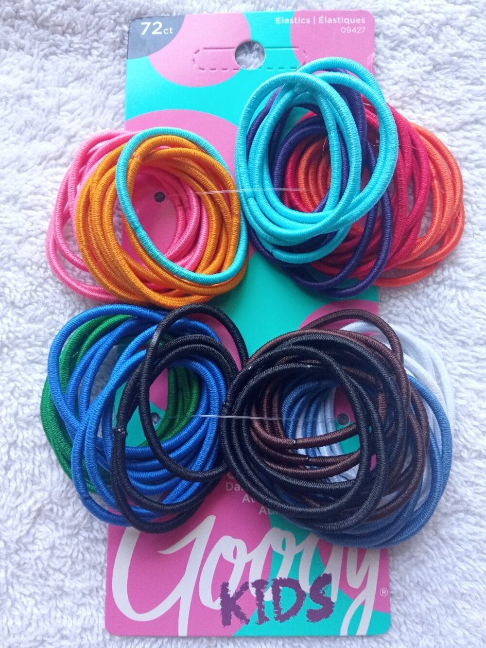 72 Goody Color Thin 2mm No Metal Ponytailer Hair Bands White Blues Ouchless Kids